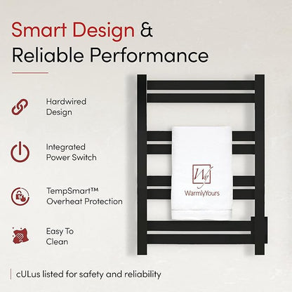 WarmlyYours Heated Towel Warmer Rack, 8-Bar, Hardwired, Integrated On/Off Switch with Light, 304-Stainless Steel (Maple)