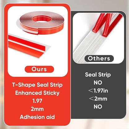 T-Shaped Clear Silicone Weather Stripping Seal Strip - 20Ft 1.96In Wide, Self-Adhesive Door and Window Draft Stopper for Gaps, Energy Saving, Indoor/Outdoor Use, Heavy Duty Door Seal for Side of Door