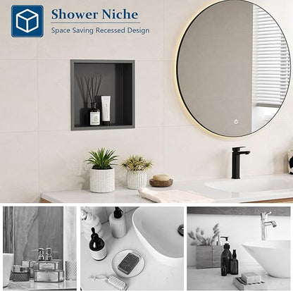 Neodrain 12X12Inch Shower Niche in Wall, Gun Metal Stainless Niche NO Tile Needed Recessed Cubby Shelf Shower for Bathroom Storage