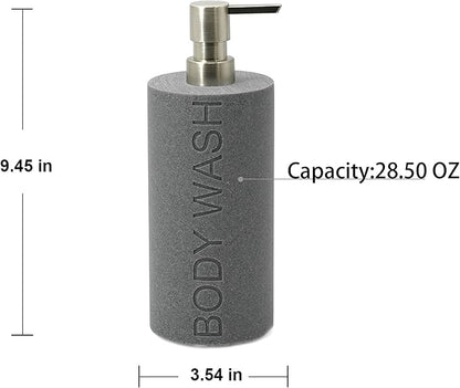 Resin Neutral Gray Sandstone Body Wash Engraved Bottle Refillable Pump Dispenser, Durable Waterproof Resin Construction for Bath, Shower - Gray Sandstone Satin Nickel Pump