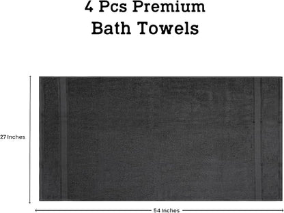 Casa Lino Charcoal Black Bath Towels Set of 4 (54" x 27") - Large Bathroom Towel Set - 100% Cotton Towels for Bathroom - Highly Absorbent & Quick Dry Bath Towel Multipack - New Apartment Essentials