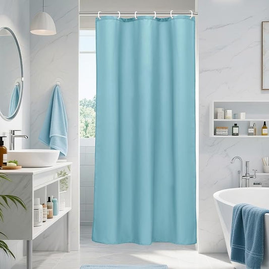 AooHome Stall Size 36x72 Inch Shower Curtiain Liner, Durable Fabric Solid Blue Bathroom Curtain with Hooks, Weigthed Hem, Waterproof