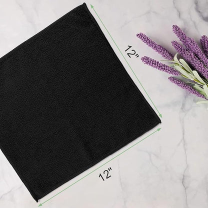 Washcloths Bulk - 100 Pack - Face Towels (12" x 12"), Highly Soft Wash Cloths and Hand Towels, Fast Drying Multi-Purpose Microfiber Cleansing Cloths for Bathroom, Hotel, Spa, and Salon - Black