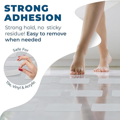 Anti-Slip Shower Stickers - Help Reduce Slipping in Bathtub & Shower, Clear Non-Slip Bath Strips, Strong Adhesive Bathtub Appliques Suitable for Homes with Kids, Adults & Seniors - 24 Pcs - Homergy