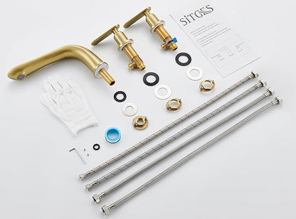 SITGES Classic Bathtub Faucet,2-Handle Brushed Nickel Tub Filler,3-Hole Widespread Roman Tub Faucet,High Flow Deck Mount Bath Tub Faucet with Valve Included