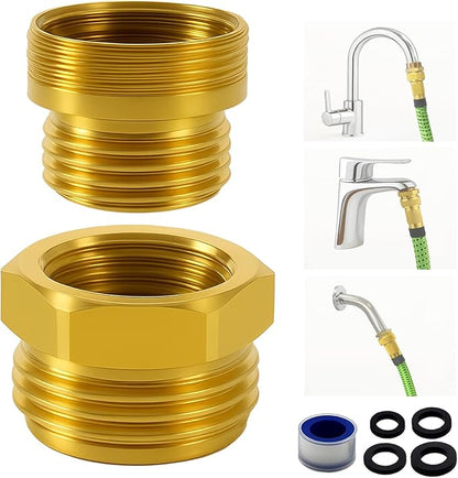 Shower Hose Adapter and Faucet Adapter Kit, Brass G1/2" Female, 55/64"-27 Female, and 15/16"-27 Male to 3/4" GHT Male Garden Hose Connector, with Washer and PTFE Tape