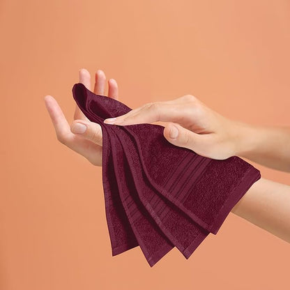 BOUTIQUO Ultra Soft Cotton 6 -Piece Hand Towel Set 16x24 Inch, Ideal for use in Bathroom, Kitchen, Gym, Spa & General Cleaning, Compact & Lightweight Multi Purpose Hand Towels - Burgundy