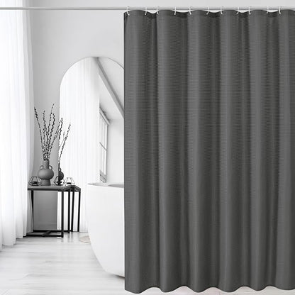 Gibelle Small Stall Shower Curtain 36 x 72, Narrow Half Waffle Weave Textured Fabric Shower Curtain for Bathroom, Water Repellent, Machine Washable, Charcoal Grey