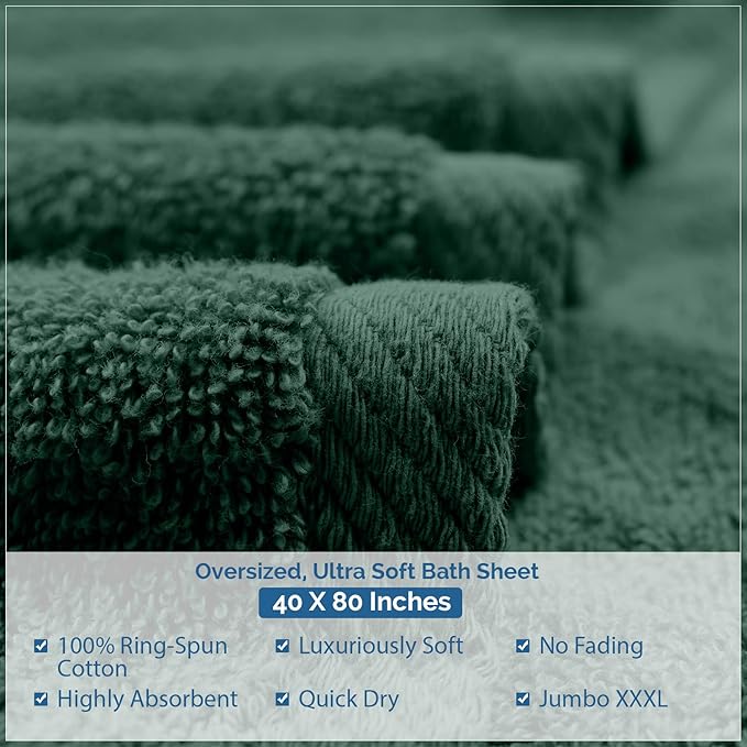 DAN RIVER Pack of 1 Bath Sheet 40x80 Inches, Oversized Bath Towels Extra Large, Organic Cotton Towels for Bathroom - Hunter Green