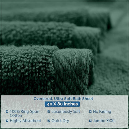 DAN RIVER Pack of 1 Bath Sheet 40x80 Inches, Oversized Bath Towels Extra Large, Organic Cotton Towels for Bathroom - Hunter Green