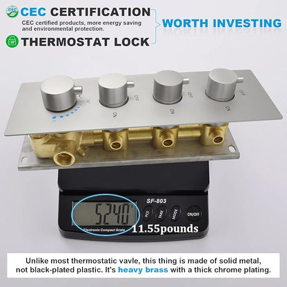 Enga Rain Shower Jet Thermostatic System Work At the Same Time, Body Spray with On-off Switch, 16inch Brushed Nickel Brass Faucet Complete Set