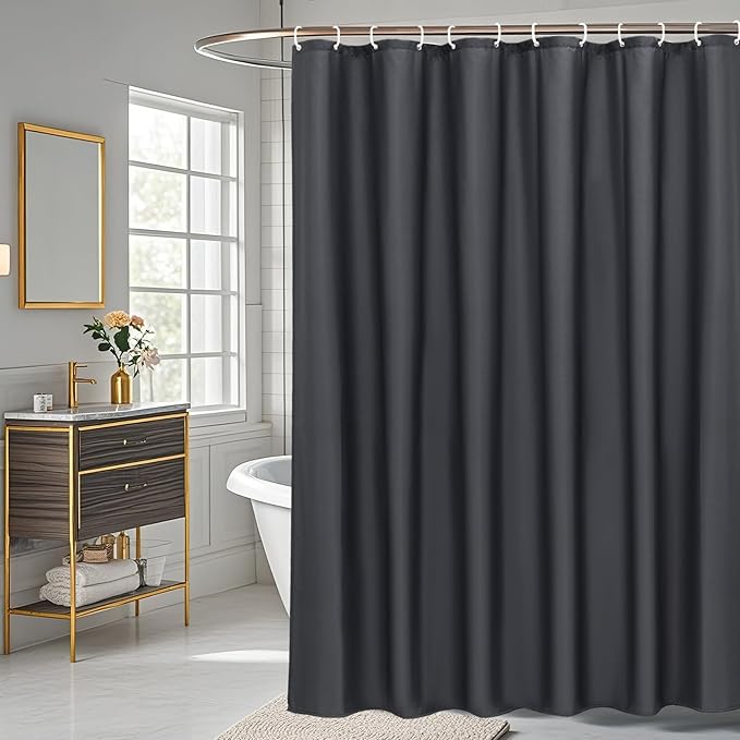 AooHome Hotel Fabric Shower Curtain Liner, Solid Bathroom Curtain with Hooks, Waterproof, Dark Grey, 72 Width x 75 Height Inch