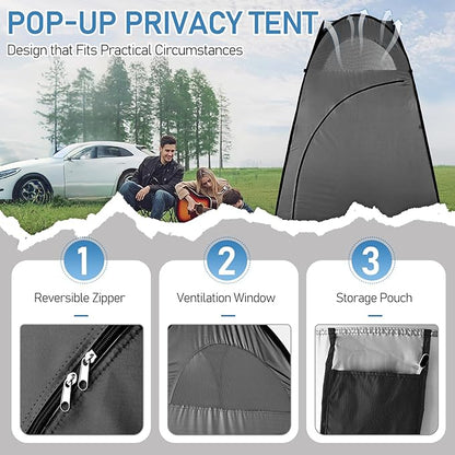 Pop Up Privacy Shower Tent,Portable Outdoor Bathroom Toilet Changing Dressing Room,Instant Rain Shelter for Camping & Beach,Lightweight & Sturdy, Easy Set Up, Foldable, with Carry Bag (Black)