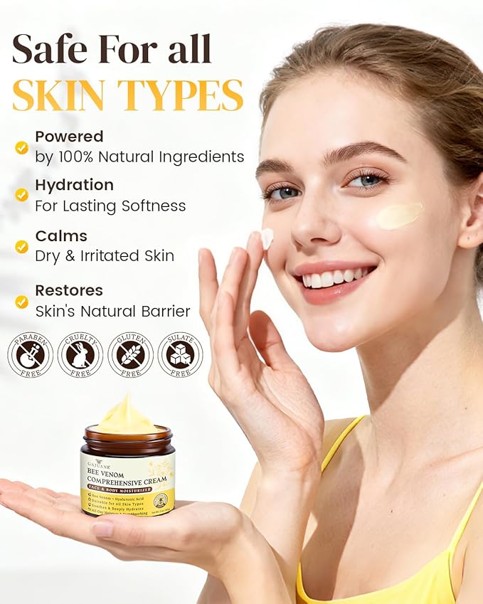 Bee Venom Comprehensive Cream, Bee Venom Skin Treatment Cream, All-in-One Nourishing Treatment with Hyaluronic Acid, Lifting Firming Repair Moisturizer, Natural Gentle Formula for All Skin, 60g * 2PCS