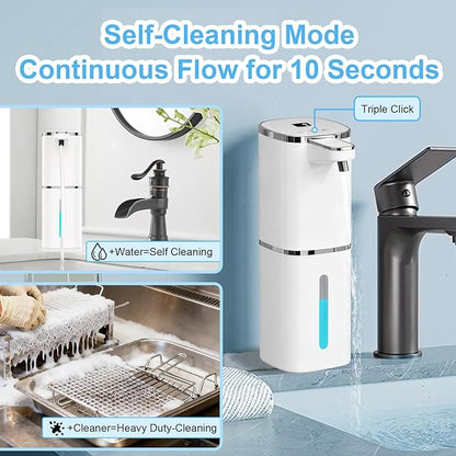 Automatic Foaming Soap Dispenser Touchless, USB Rechargeable Smart Hand Soap Dispenser, 9-Level Adjustable, Physical Button Operation, 13.5oz/400mL Wall Mounted for Bathroom Kitchen Dish Soap