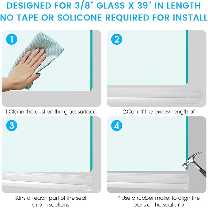POZIA Clear Frameless Glass Shower Door Bottom Seal | Shower Door Sweep for Leak-Proof, Quick Installation to Create Reliable Water Barrier (2PACK-3/8in-20mm Gap)