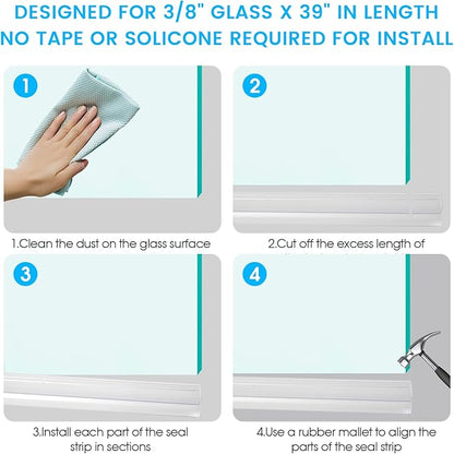 POZIA Clear Frameless Glass Shower Door Bottom Seal | Shower Door Sweep for Leak-Proof, Quick Installation to Create Reliable Water Barrier (2PACK-3/8in-20mm Gap)