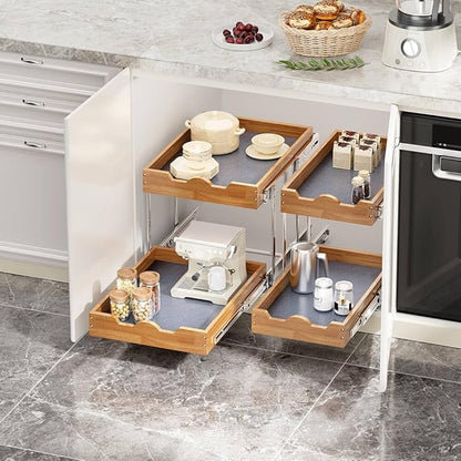 OCG 2 Tier Pull Out Cabinet Organizer (20"W x 21"D), Heavy-Duty Slide out Wood Drawer Shelf, Pull Out Drawer for Cabinets, Base Cabinet Organization for Kitchen, Pantry, Bathroom