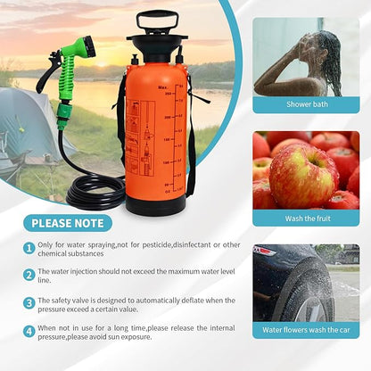 2.1 Gallon Portable Shower for Camping with 7 Spray Modes, Camping Shower for Beach Shower, Car Shower, Hand Press with Removable Hose and Shower Head (Orange)