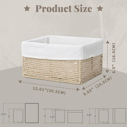 GYASVWU Hand-Woven Paper Rope Storage Baskets,Rectangular Wicker Baskets for Organizing,Decorative Woven Basket for Storage,Shelf Basket for Living Room,Storage Baskets for Pantry (Beige - Large)