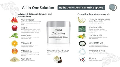 Vernal Crepe-less crepey skin firming cream to reduce crepey arms, neck & hands. Organic tightening cream to reduce thin wrinkled skin on arms, neck and body. Made in USA (4 Oz)