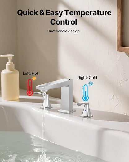 VEVOR Roman Tub Faucet, 3 Hole Waterfall Bathtub Faucet, Bath Tubs Faucets Set with 2 Handles, Roman Tub Faucets Deck Mount for Pet Washing, Baby Care, Adult Bathing, Silver, Right-Angle Tub Faucet