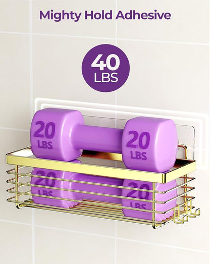 ODesign Shower Caddy 3 Pack SUS304 Stainless Steel-No Drilling-Shower Bathroom Shelves Rack,Rustproof Wall Mounted,Adhesive Shower Shelf Basket Organizer-Golden