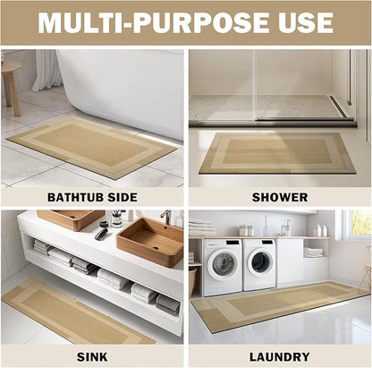Extra Long Non Slip Bathroom Runner Bath Mat, Rubber Backing Ultra Thin Bath Rug Fit Under Door Quick Dry Super Absorbent Washable Shower Mat for Bathroom Floor Bathtub Sink, Brown 24"x70"
