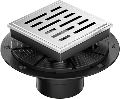 Neodrain Square Shower Drain, 4 inch Stainless Steel 304 Grate and PVC Drain Body, Brick Pattern Grate with Brushed Nickel Finish, Kit Includes Hair Trap/Strainer,Lifting Hook and PVC Drain Base
