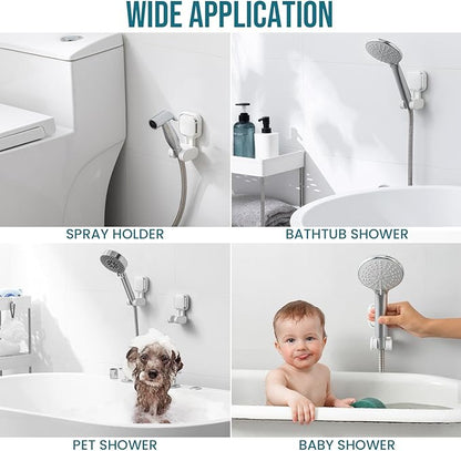 TAILI Shower Head Holder Suction, Handheld Shower Head Bracket, Height Angle Adjustable Wall Mounted, Bathroom Showerhead Holder Removable No Drilling Waterproof, Square Suction Cup, White