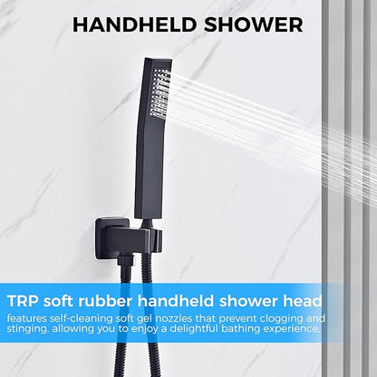 10" Matte Black Rainfall Shower Faucet Set with Rain Shower Head & Handle Set, Wall-Mounted Shower System, Full Metal Trim, Includes Shower Valve Complete Shower Kit