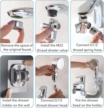 Sink Faucet Sprayer Attachment Set, Kitchen Bathroom Pet Bathing Shower Head with 9.8ft Hose and G1/2, 55/64", 15/16" Faucet Adapters, Hair Washing, Dog Shower and More