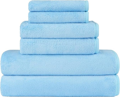 Orighty 6-Piece Towel Set - Soft & Lightweight - 2 Bath Towels, 2 Hand Towels, and 2 Wash Cloths - Absorbent & Quick Drying Microfiber Towel for Multipurpose, Bathroom, Gym, Sport, Yoga, Travel-Blue