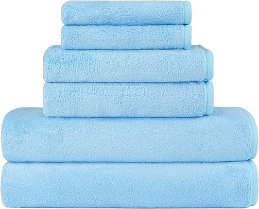Orighty 6-Piece Towel Set - Soft & Lightweight - 2 Bath Towels, 2 Hand Towels, and 2 Wash Cloths - Absorbent & Quick Drying Microfiber Towel for Multipurpose, Bathroom, Gym, Sport, Yoga, Travel-Blue