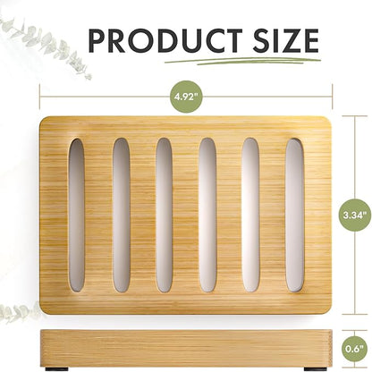 AmazerBath Soap Holder Soap Dish, Bamboo Soap Dish, 2 Pack Wood Bar Soap Holder for Shower, Trays Self Draining, Soap Saver for Shower, Bathroom, Kitchen(Natural Color)