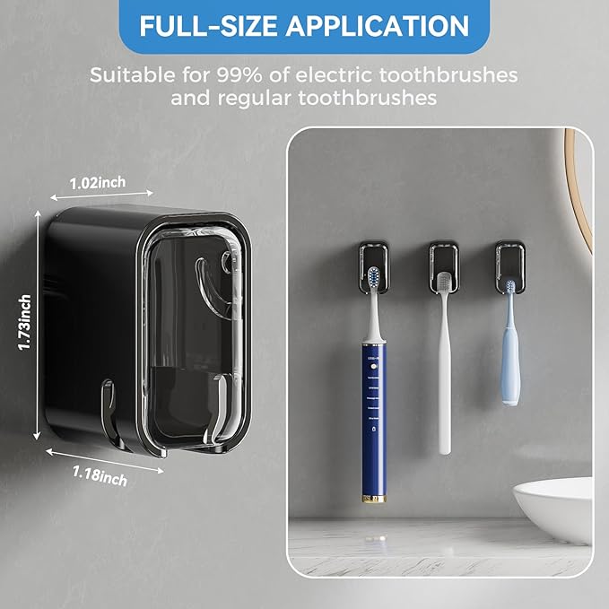 Toothbrush Holders for Bathrooms, 2PCS Innovation Single Slot Toothbrush Holder Wall Mounted with Cover for Shower, Single Toothbrush Dispenser Storage Organizer for Family & Travel