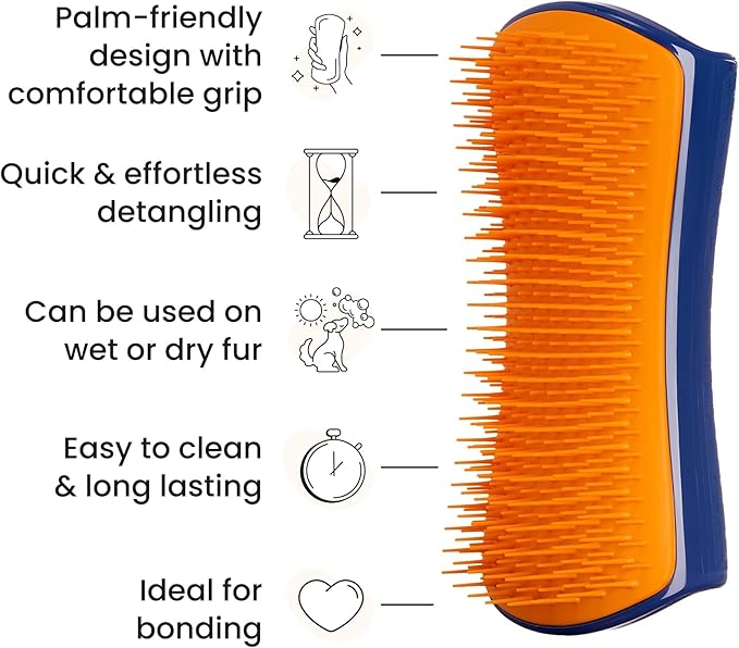 Pet Teezer Detangling Dog Grooming Brush, Dog Bath Brush for Long Haired Breeds and Wet or Dry Fur, Large, Navy & Orange