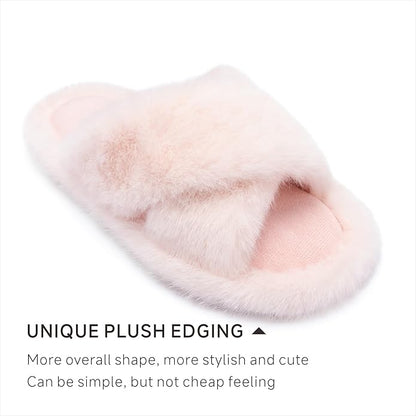 Chantomoo Womens Slippers Memory Foam Fuzzy Cross Band Faux Fur Slippers for Women Gift