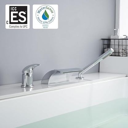 sumerain Waterfall Roman Tub Faucet with Handheld High Flow Chrome finish