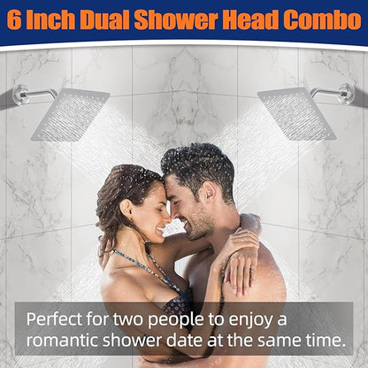 Thermostatic Shower System three Shower Heads with 16" Ceiling Mounted Rain Shower Head & 2 x 6" Wall Mounted Head 4 Function Full Body Shower System Can All Run Together, Chrome