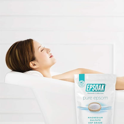 Epsoak Epsom Salt – 10 lb (Two 5 lb Resealable Bags), Magnesium Sulfate USP, Unscented, Made in USA, Perfect for Bath, Spa, and Soaking
