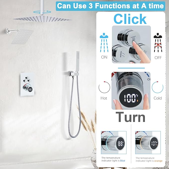 Shower System 12 Inches Rainfall Shower System Shower Head System for Bathroom 3 function shower system set Shower Faucet Rough-in Valve