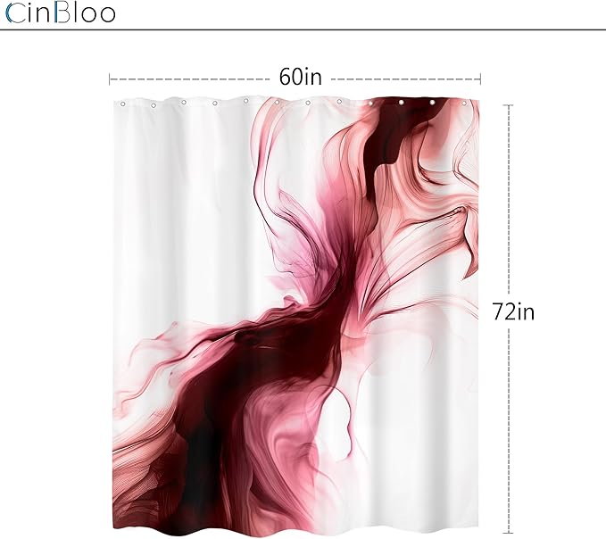 Cinbloo Red Burgundy Shower Curtain 60Wx72H Abstract Marble Ombre Modern Ink Texture Minimalist Elegant Smoke Shapes Bathroom Curtain Set Dark Aesthetic Women Neutral Bath Bathroom Accessories Decor