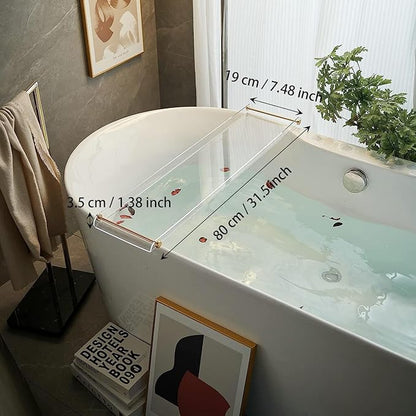 Bathtub Tray Clear Caddy Rack: Acrylic Tub Tray Shelf with Gold Rails to Hold Book Phone Candle Wine - Waterproof Bathtub Accessories, Luxury Gifts for Women