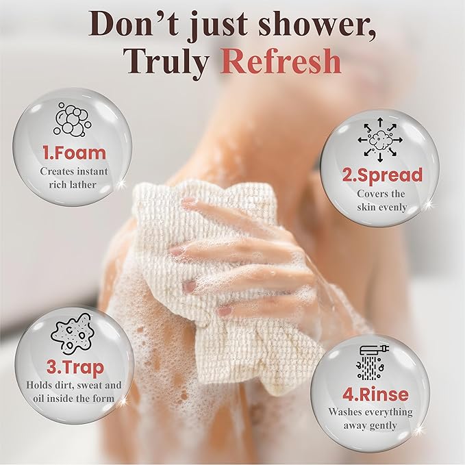 Korean Exfoliating Washcloth – Non Irritating Cotton-Blend Exfoliating Shower Towel for Sensitive Skin (Soft Orange – Gentle Exfoliation)