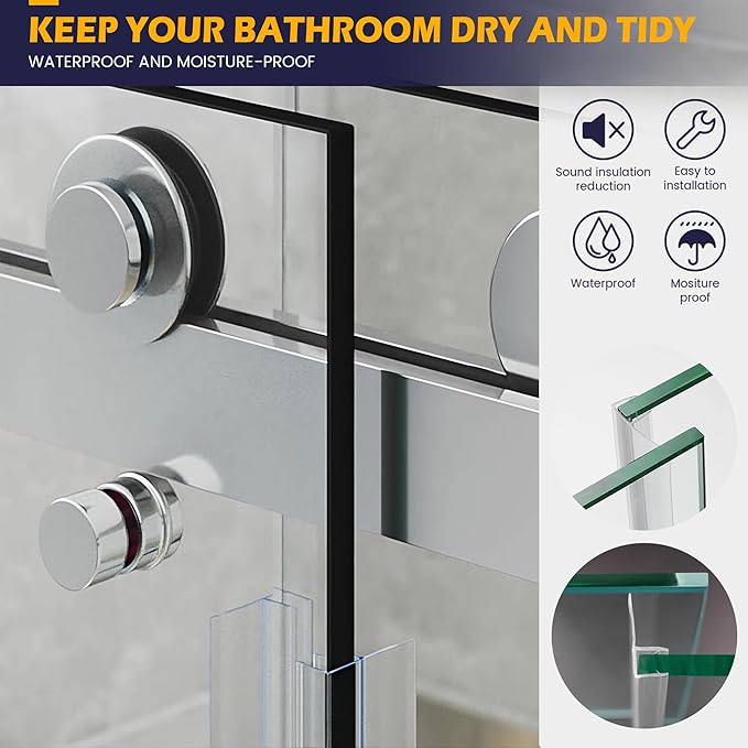 Shower Glass Door Side Seal, 2PCS 78 Inch Ultra Clear PVC Seal Strip with Long Sweep for 1/4"(6mm) Thick Framless Glass Door, to Stop Water Leakage