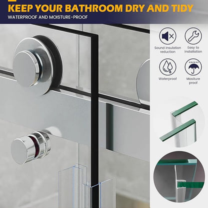 Shower Glass Door Side Seal, 2PCS 78 Inch Ultra Clear PVC Seal Strip with Long Sweep for 1/4"(6mm) Thick Framless Glass Door, to Stop Water Leakage