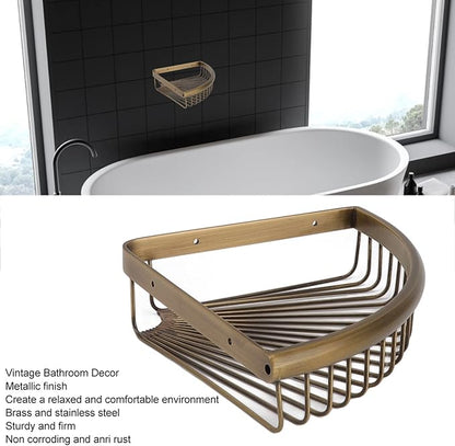 Corner Shower Shelves, Vintage Brass Triangular Corner ShowerCaddy Storage Rack Organizer with Screws for Dorm Toilet Bathroom Kitchen