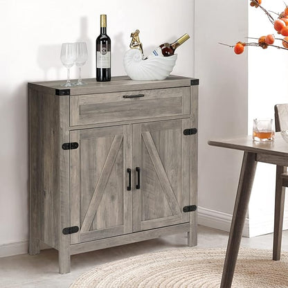 VINGLI Modern Farmhouse Sideboard Buffet Cabinet with Drawer, Storage Cabinet with Doors and Adjustable Shelves, Coffee Bar Station for Kitchen, Dining Room and Living Room, Ash Grey