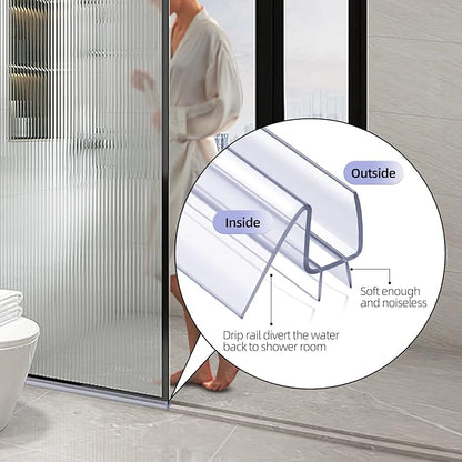 POZIA Shower Door Bottom Seal Frameless Glass Shower Door Seal Strip Clear Vinyl Durable Stop Shower Leaks and Create a Water Barrier Ultra Clear (1PACK-1/4in)